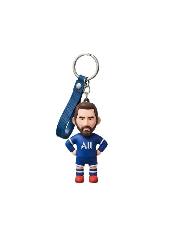 Premium Football Player Cartoon Keychain Blue Jersey Character Key Holder - Image 1